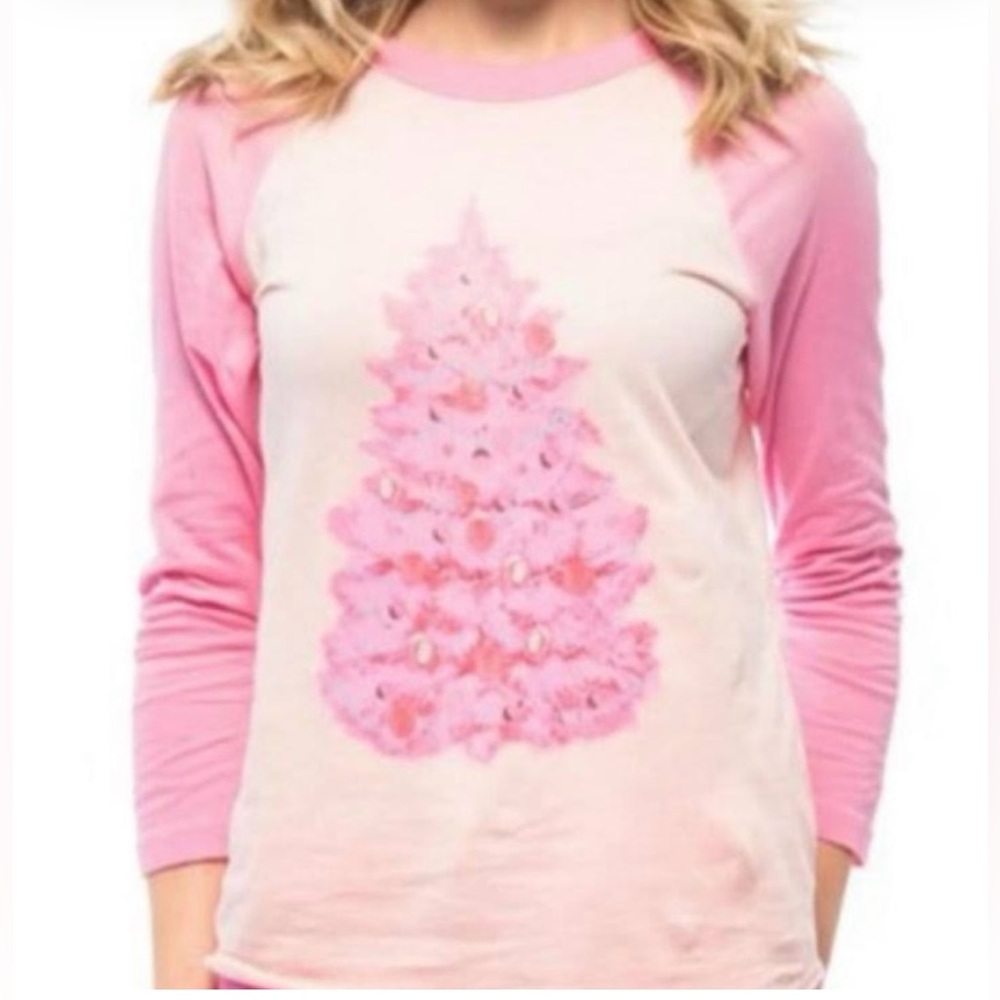 NWT Wildfox Pink Christmas Raglan Tee size Medium